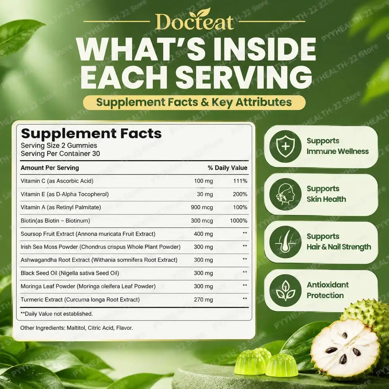 Soursop Gummies, 10-in-1 Vitam - đánh giá và giá Herbal And Wellness Products